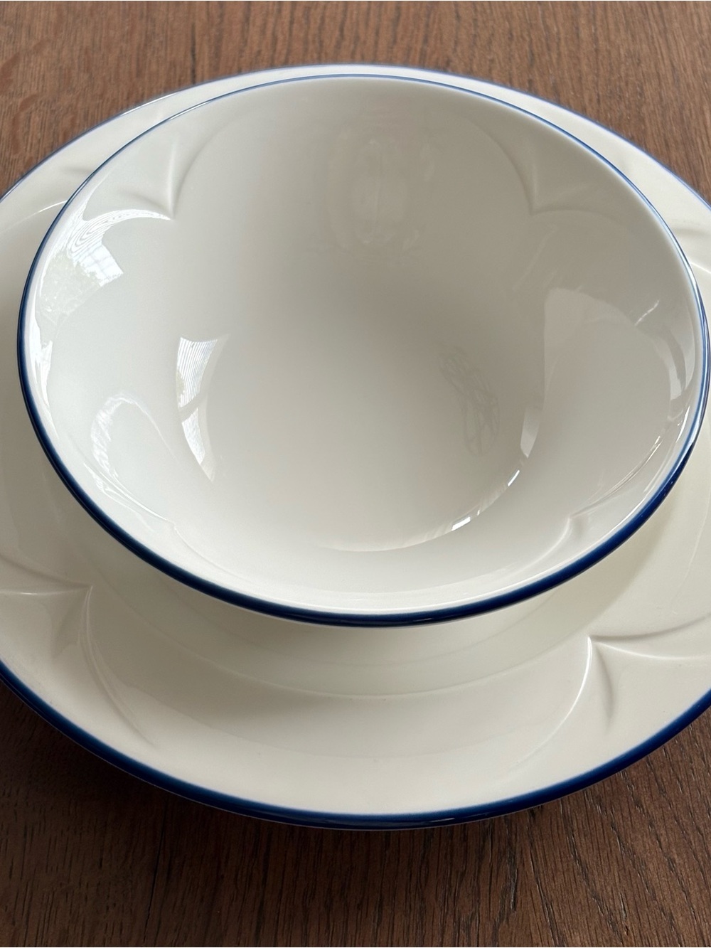 Steelite ALBALITE soup salad bowl set white blue rim England